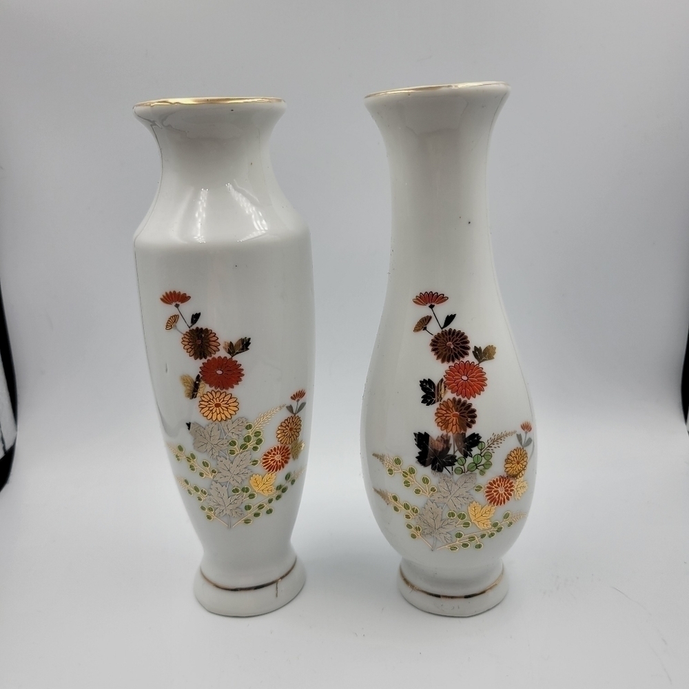 Vintage Ceramic Floral Bud Vases - Set of 2